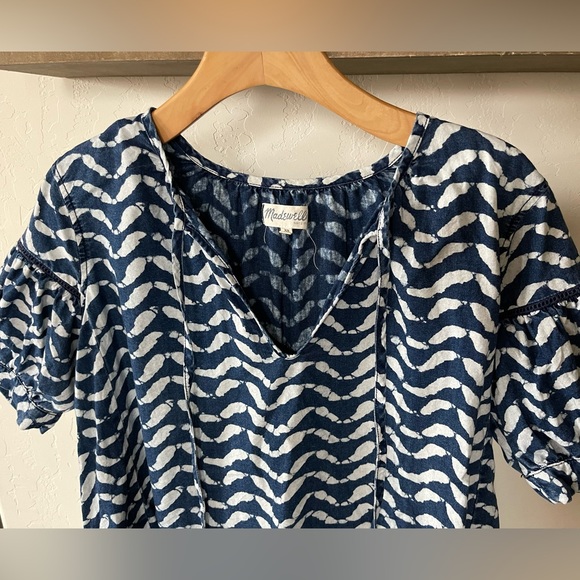 Madewell |Women’s Boho Geometric Cotton Blouse in Navy & White, Size XS••• - Picture 4 of 12